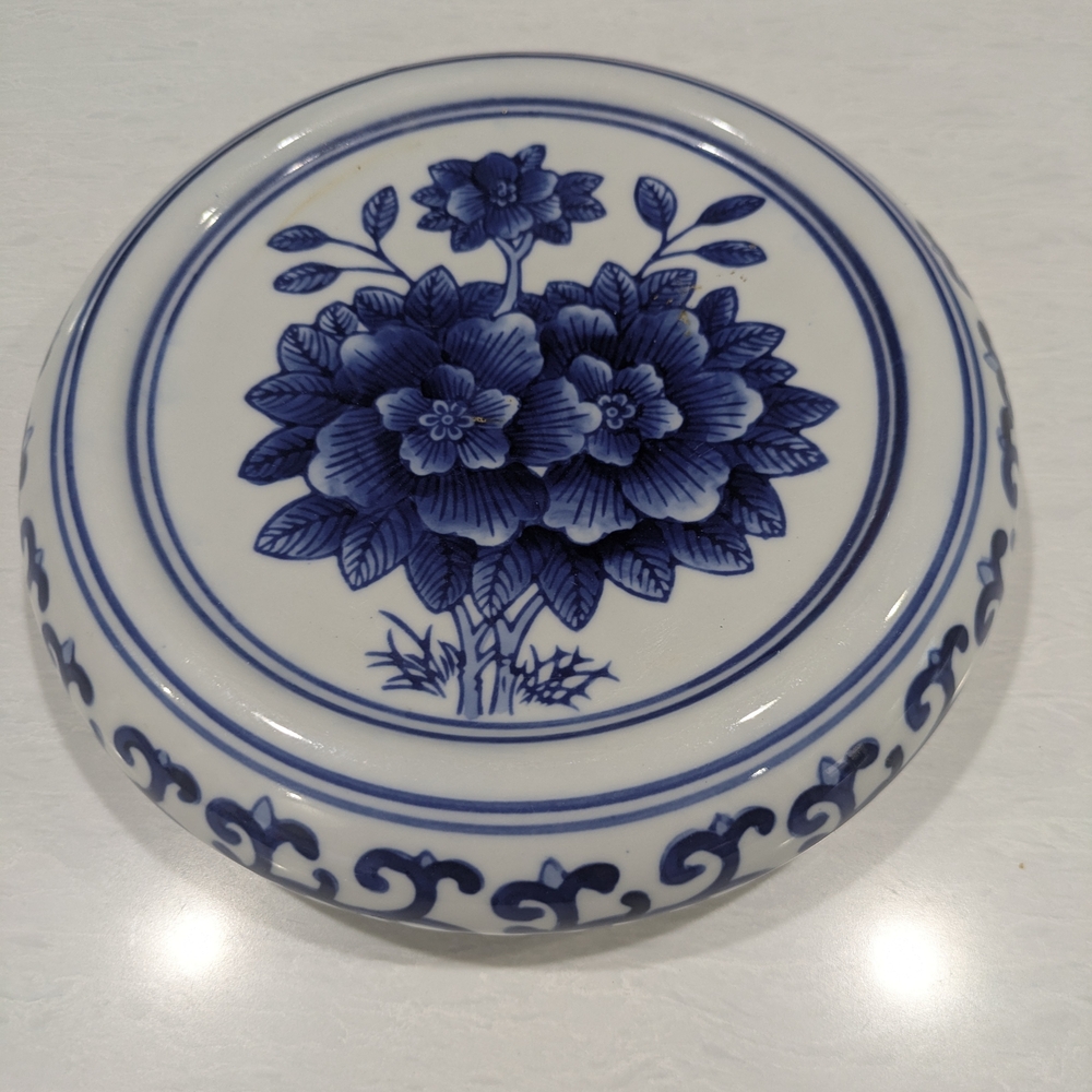 Blue and White Floral Ceramic Dish